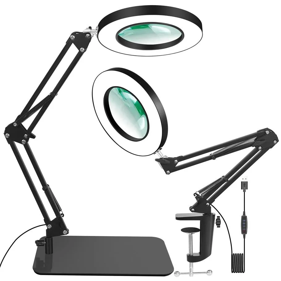 Luminária de chão com ampliação led para esteticistas 5x 8x, lente de vidro para beleza, leitura de unhas, artesanato, costura, trabalho próximo