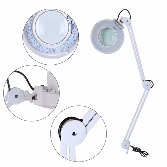 Luminária de chão com ampliação led para esteticistas 5x 8x, lente de vidro para beleza, leitura de unhas, artesanato, costura, trabalho próximo
